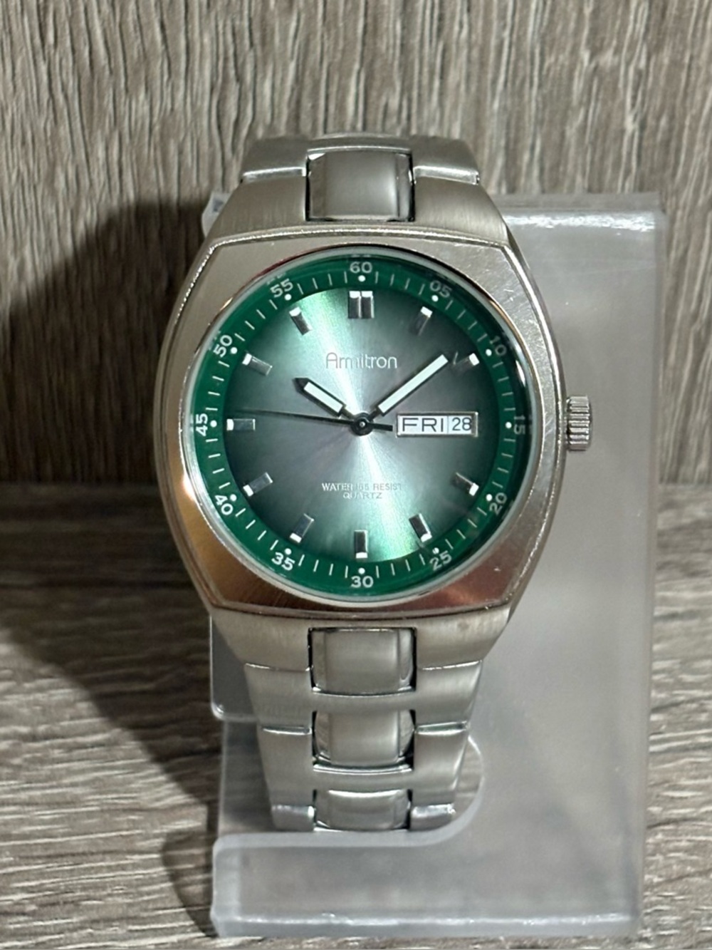 Green Armitron Tank Stainless Steel Men’s Watch With New Battery